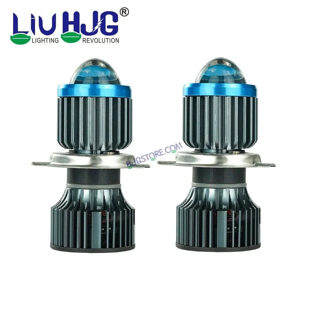 HJG H4 Lens White Yellow LED Headlight Bulb H4 Metallic Body For All Motorcycles, Car, SUV (Low and High Beam Bulbs (White) White Yellow 50W Lens) - Type H4 - HJGstore.com