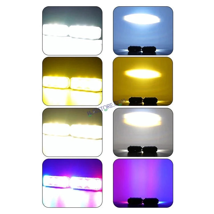 HJG 3 LED Light Bar 2pc with Red Blue Flash Strobe Fog Light for Bikes and Cars High Power, Heavy clamp and Strong aluminum. (3 LED Fog Light Bar Single) White/Yellow, Red Blue Strobe Flash, Pack of 2 - HJGstore.com