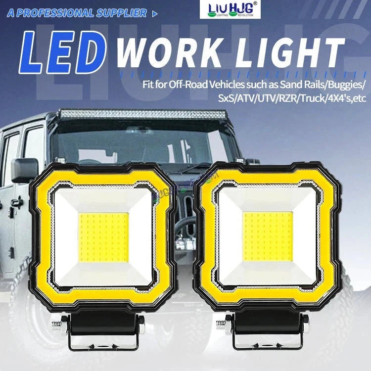 HJG Single LED New Model Square Fog Light 60W LIU HJG Square Fog Light with Red DRL For Universal For Bike Universal For Car (Set of 2) 60W HJG Square Foglight with Red DRL, Flash Mode - HJGstore.com