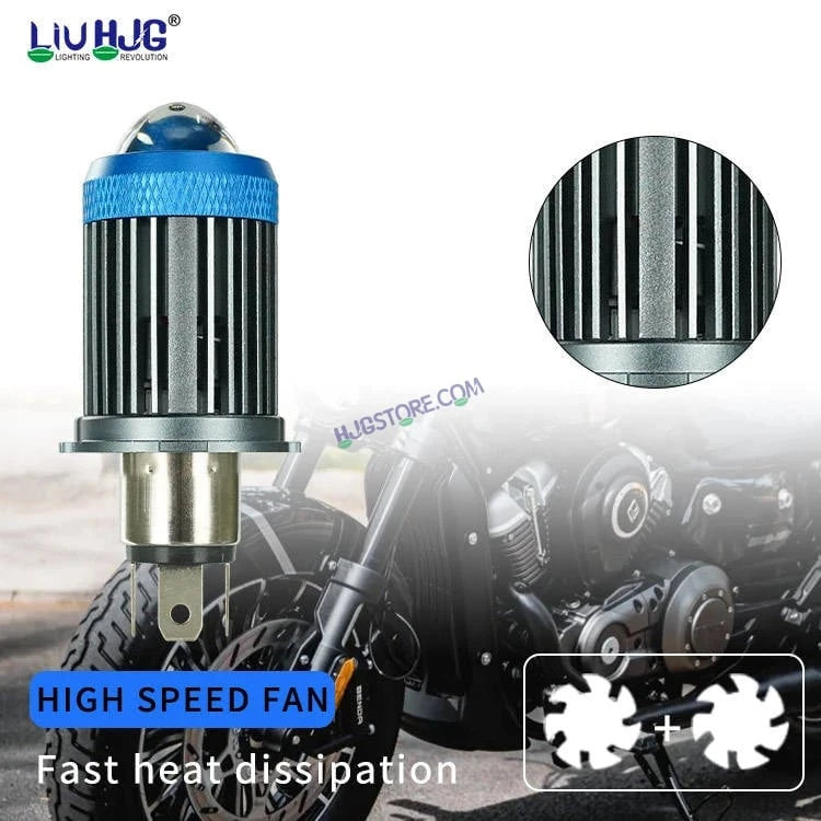 HJG H4 Lens Headlight Bulb with Cooling Fan New Model White Yellow LED Headlight Bulb H4 For All Motorcycles (Low and High Beam Bulbs (White/Yellow) White Yellow 40W Lens) LIU HJG H4 Lens Headlight with Cooling Fan - Type H4 - HJGstore.com