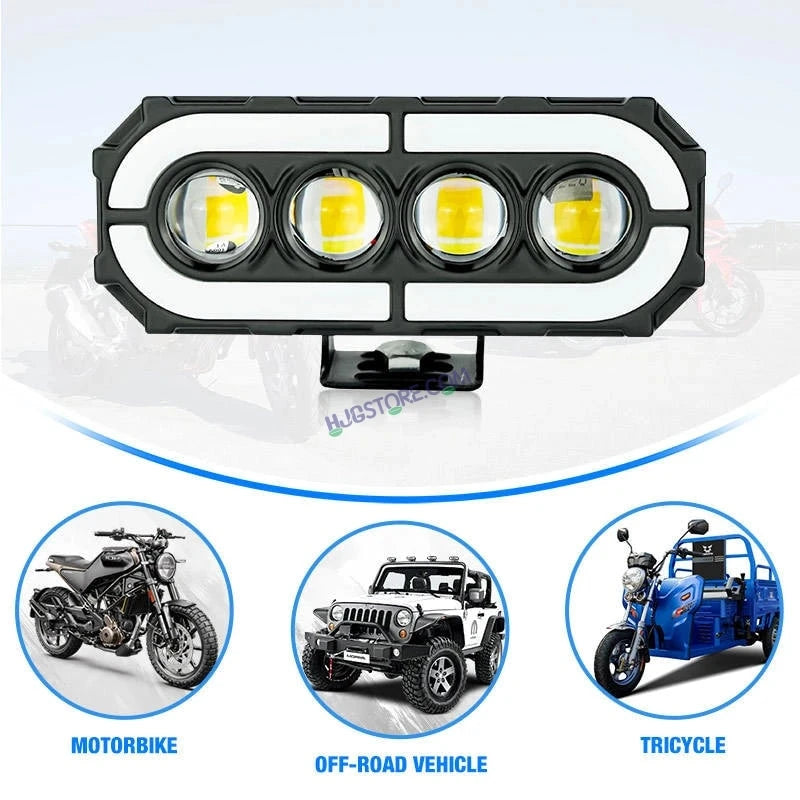 HJG 4 Lens with RGB Ring DRL 4 Projector Lens 2pc Foglight with RGB Ring 4 LED Projector Fog 120W with RGB DRL Foglight Ultra Wide Dual Intensity LED Fog Lights White/Yellow/RGB DRL Projector (120W) Universal For All Cars & Bikes LIU HJG 4 Lens RGB Ring - HJGstore.com