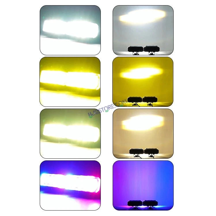 HJG 4 LED Light Bar 2pc with Red Blue Flash Strobe Fog Light for Bikes and Cars High Power, Heavy clamp and Strong aluminum. (4 LED Fog Light Bar Single) White/Yellow, Red Blue Strobe Flash, Pack of 2 - HJGstore.com