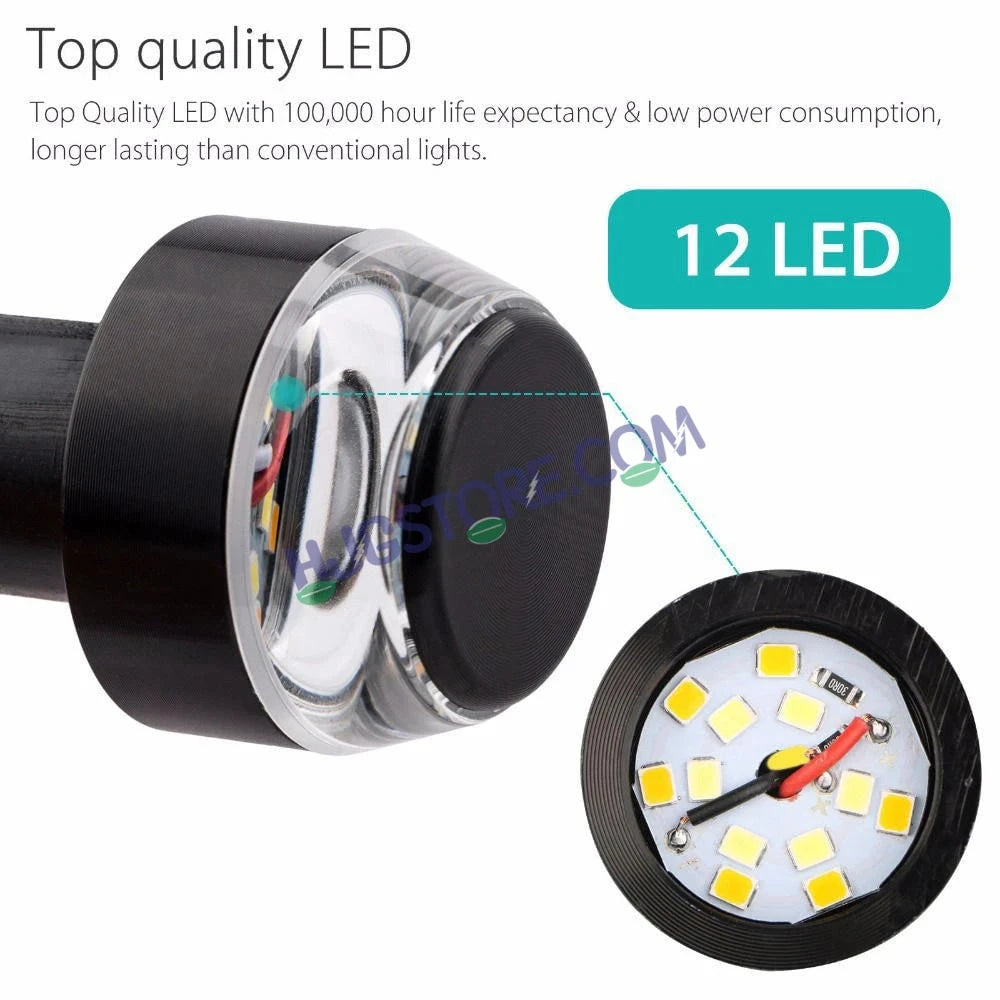 HJG Handle Light White/Yellow Motorcycle Handlebar Light White Yellow Bike Turn Signals Waterproof Flexible Blinker Bright LED Handlebar Light Universal For All Bike Models Motorcycle Handle Light LIU HJG Handle Light, Universal for All Bikes, Pack of 2 - HJGstore.com