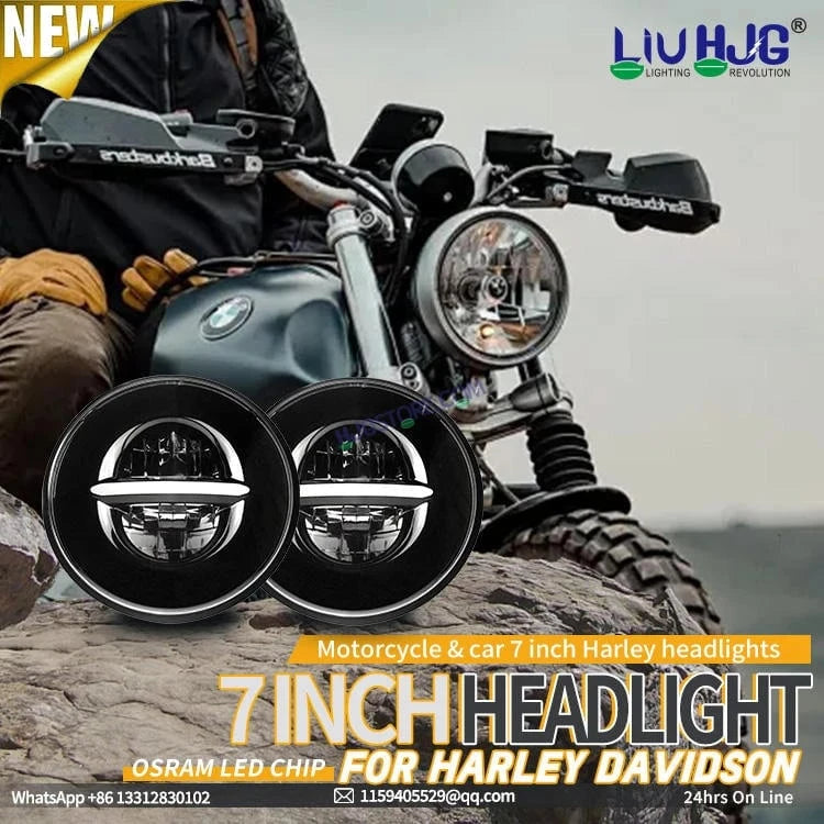 HJG 7 Inch Minus LED Headlight Assembly Halo Lights Dual Color Yellow White 7 Inch Round Motorcycle Lights For Jeeps Universal Car Compatible with Royal Enfield, Jeep & Harley Davidson Minus Line Without Ring - HJGstore.com