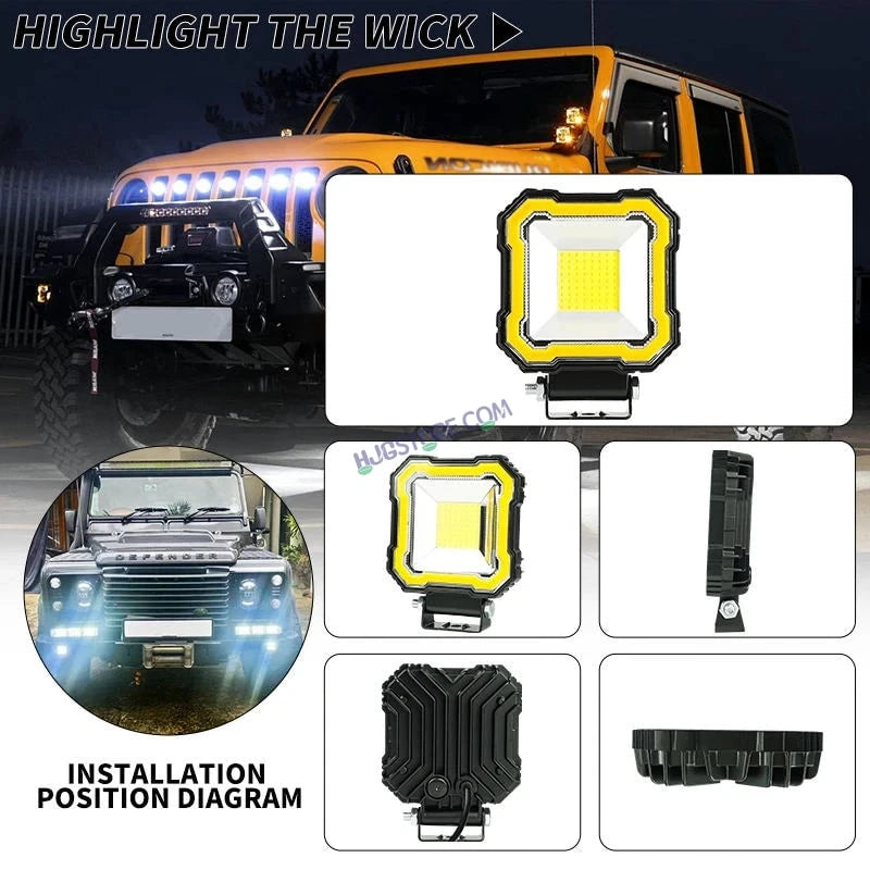 HJG Single LED New Model Square Fog Light 60W LIU HJG Square Fog Light with Red DRL For Universal For Bike Universal For Car (Set of 2) 60W HJG Square Foglight with Red DRL, Flash Mode - HJGstore.com