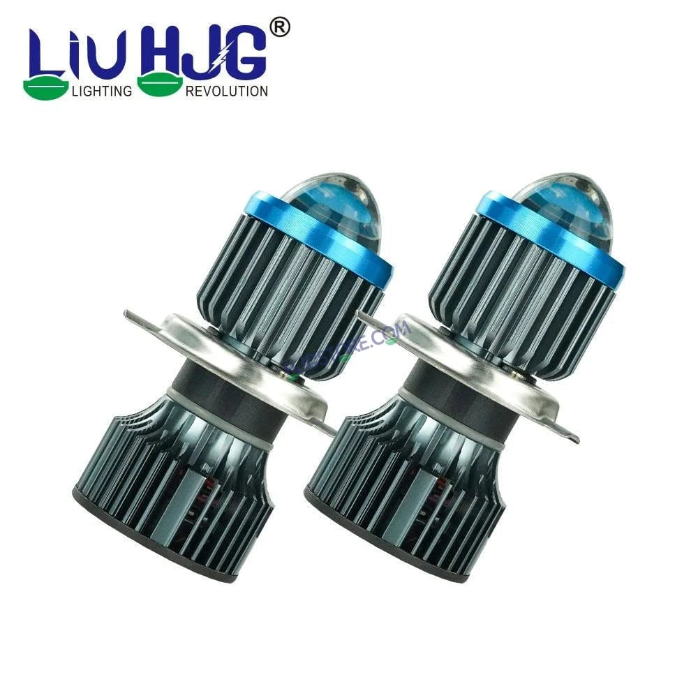 HJG H4 Lens White Yellow LED Headlight Bulb H4 Metallic Body For All Motorcycles, Car, SUV (Low and High Beam Bulbs (White) White Yellow 50W Lens) - Type H4 - HJGstore.com