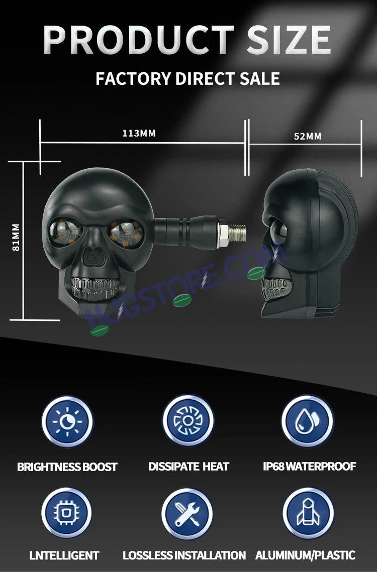 HJG Skull Indicator Skull Shape Turn Signal Lights Indicator Universal for All Bikes Models Turn Signal Lights Motorcycle Set of 2 LIU HJG Skull Indicator - HJGstore.com