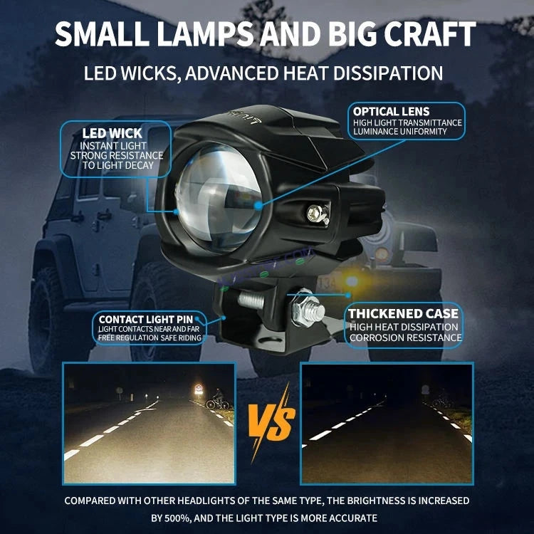 HJG New Model Alien Projector LED Fog Light Dual Shot 80W Fog Light For Bike/Car/Thar/Jeep ( Cool White/Yellow with Red DRL, 40W each * 2 = 80W Total ) - Pack of 2 - HJGstore.com