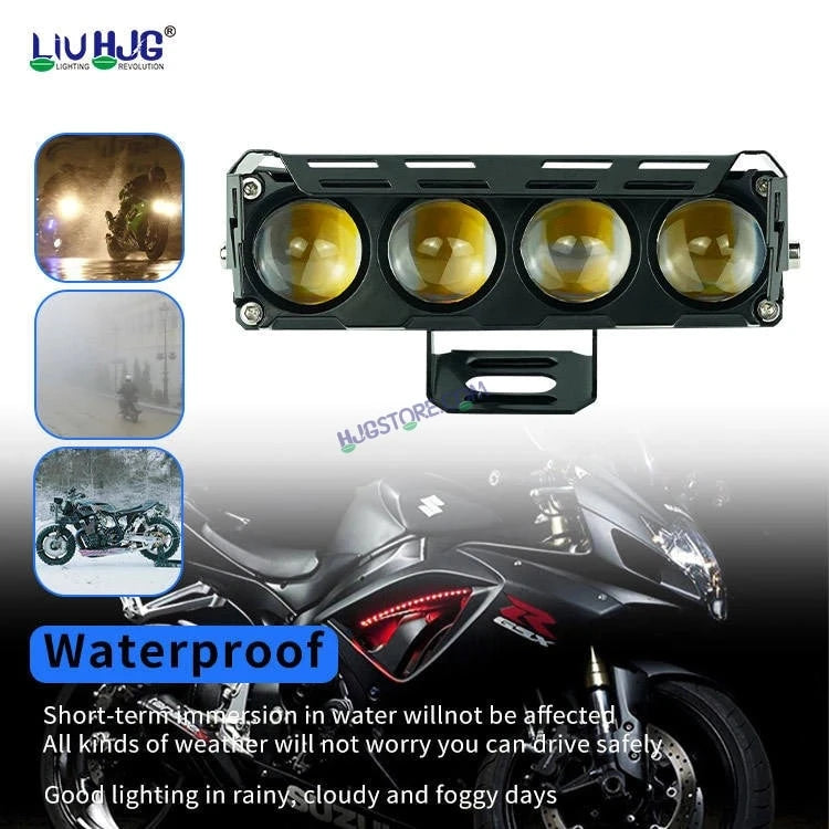 HJG 4 Lens Without Fan NEW MEGA DRIVE Fog Light 60W For Bike/Car/Thar/Jeep ( Cool White, Yellow, Warm White, Red DRL, Flash ) - Pack of 2 Future Eyes 4 Lens with Red DRL HJG - HJGstore.com