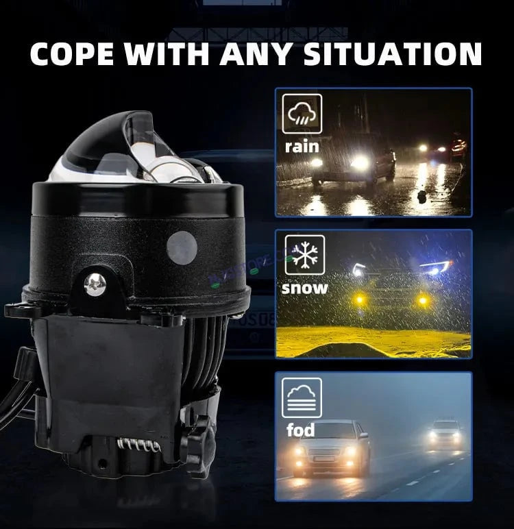 HJG 3 Inch Bi LED Car Projector 140W H8/H9/H11/H16 Foglight with Laser Spot and Wide Spread Red DRL/White/Yellow/Warm White Light 140W Foglight Ultra Wide Dual Intensity LED Driving Fog Lights 3000K/4300K/6500K Universal For All Cars & Bikes H8/H9/H11/H16 - HJGstore.com