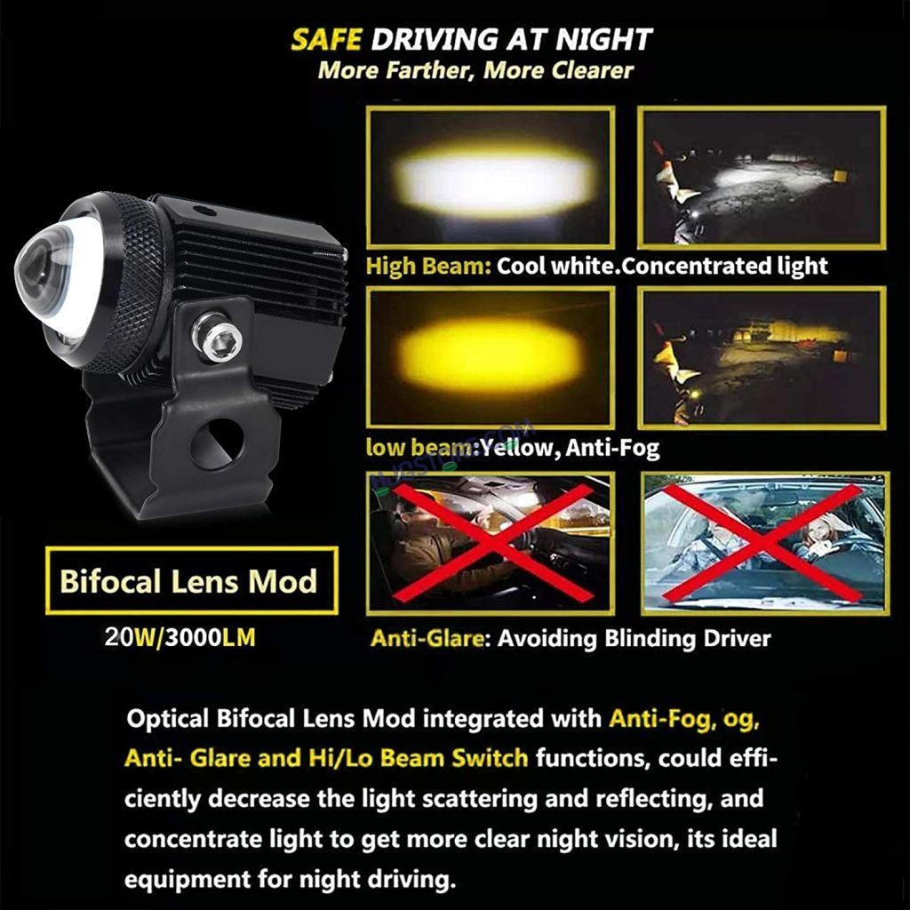 Original HJG Mini Drive LED Fog Light Bulb Lamp For Cars and Motorcycles Dual Color (White & Yellow) With Cooling Fan 2Pcs - HJGstore.com
