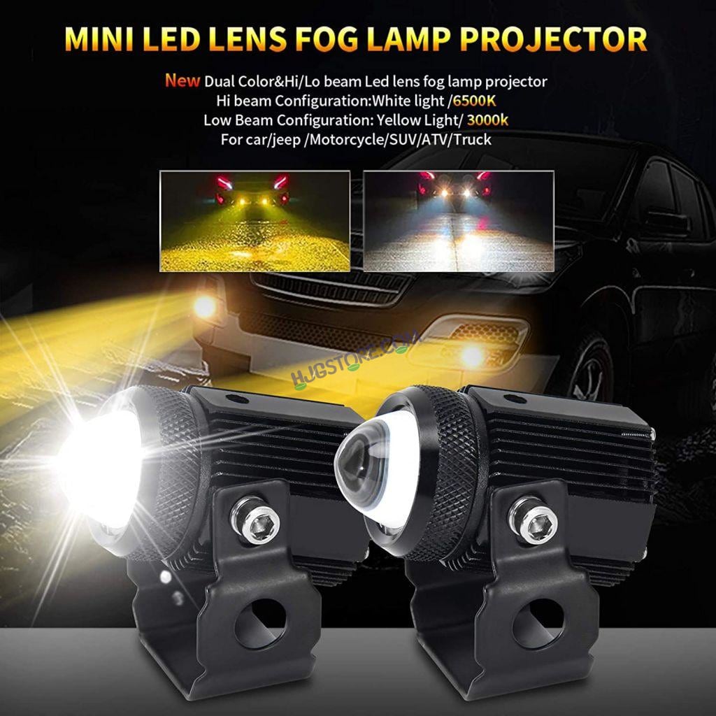 Original HJG Mini Drive LED Fog Light Bulb Lamp For Cars and Motorcycles Dual Color (White & Yellow) With Cooling Fan 2Pcs - HJGstore.com