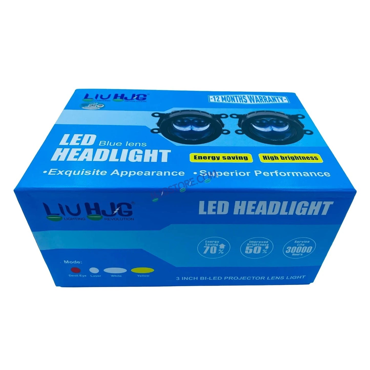 HJG 3 Inch Bi LED Car Projector 140W H8/H9/H11/H16 Foglight with Laser Spot and Wide Spread Red DRL/White/Yellow/Warm White Light 140W Foglight Ultra Wide Dual Intensity LED Driving Fog Lights 3000K/4300K/6500K Universal For All Cars & Bikes H8/H9/H11/H16 - HJGstore.com