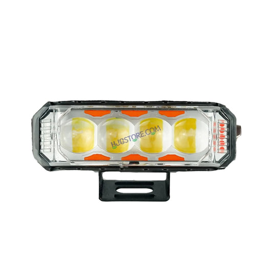 HJG 4 LED Light Bar with Red Blue Flash Strobe Fog Light for Bikes and Cars High Power, Heavy clamp and Strong aluminum. (4 LED Fog Light Bar Single) White/Yellow, Red Blue Strobe Flash, Pack of 1 - HJGstore.com