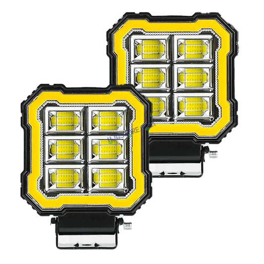 HJG 6 LED New Model Square Fog Light 60W LIU HJG Square Fog Light with Red DRL For Universal For Bike Universal For Car (Set of 2) 60W HJG Square Foglight with Red DRL, Flash Mode - HJGstore.com