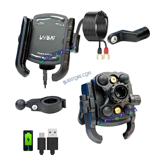 HJG Compact Pro 7579 Type-C Shockproof Mobile Holder with Jaw Grip Damper Anti Vibration with Type-C USB Charger for Bike, Two Wheelers Universal HJG Mobile Holder Pro 7579 Anti-Shake Anti-Theft Zero Vibration Shockproof Mobile Holder with Type-C Charger - HJGstore.com