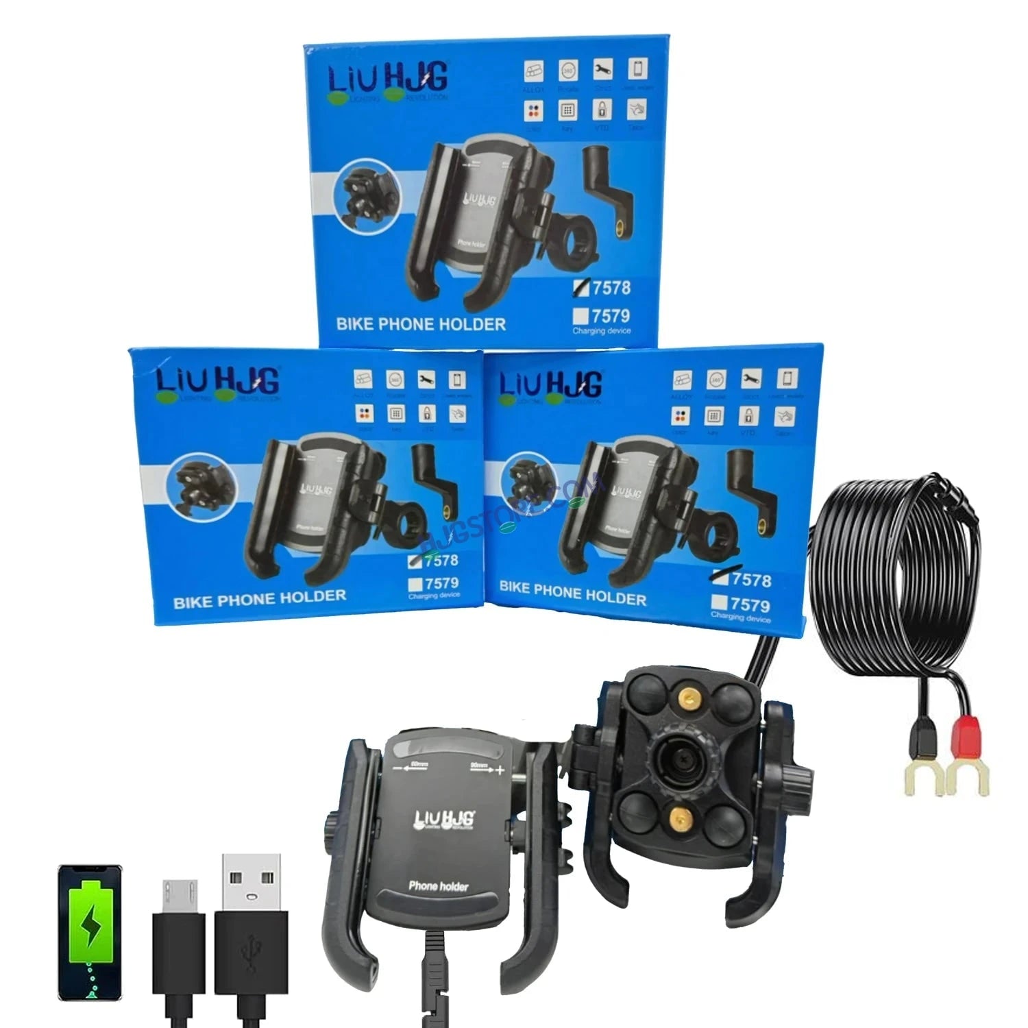 HJG Compact Pro 7579 Type-C Shockproof Mobile Holder with Jaw Grip Damper Anti Vibration with Type-C USB Charger for Bike, Two Wheelers Universal HJG Mobile Holder Pro 7579 Anti-Shake Anti-Theft Zero Vibration Shockproof Mobile Holder with Type-C Charger - HJGstore.com