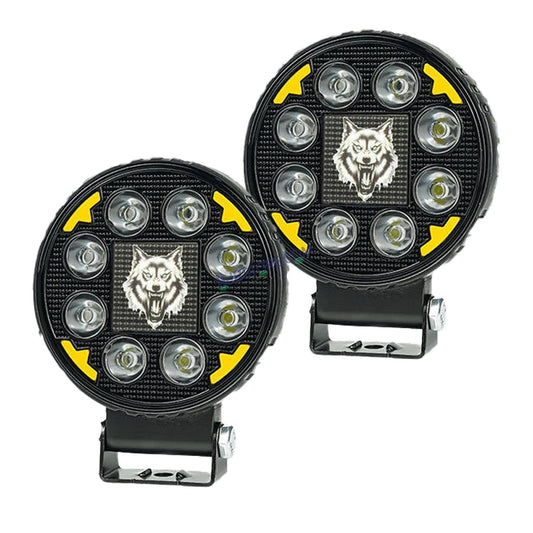 HJG 8 LED New Model Wolf Fog Light 60W LIU HJG Round Fog Light with DRL For Universal For Bike Universal For Car (Set of 2) 60W HJG Wolf Round Foglight with Red DRL, Flash Mode - HJGstore.com