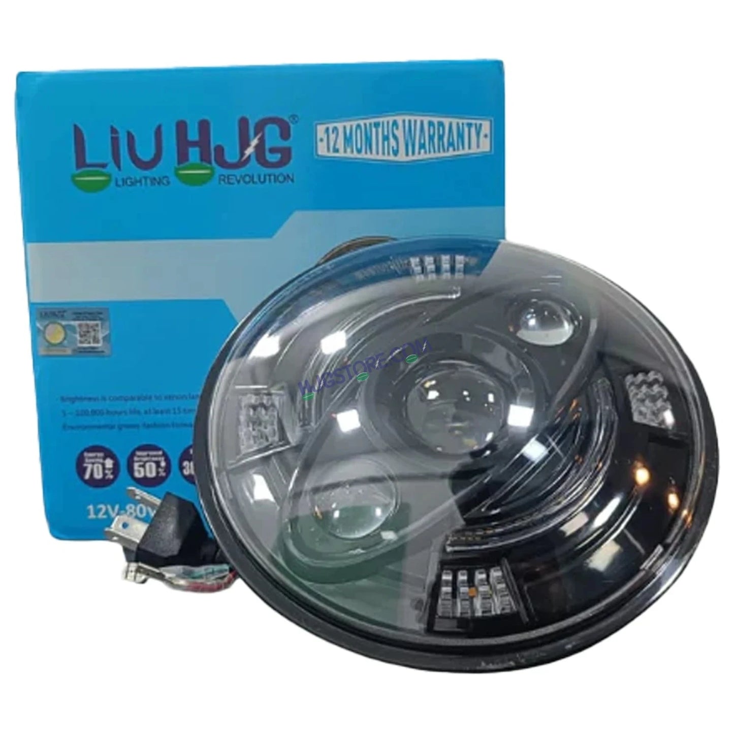 HJG New 100W Tri Projector 7 Inch Headlight Assembly C-194 100W White LED Headlight New Model 3 Projector Lens Headlight Assembly for Royal Enfield | 80-100W CREE/Osram LED Chip Multi color White/Yellow Compatible with Royal Enfield, Jeep, Thar, Gypsy - HJGstore.com