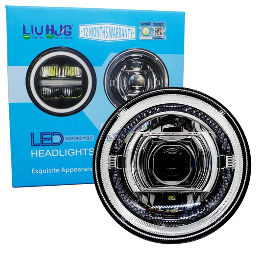 HJG New 90W Projector Ultra Wide 7 Inch Headlight Assembly C-256 90W White LED Headlight New Model Projector Lens Headlight Assembly for Royal Enfield | 80-100W CREE/Osram LED Chip Multi color White/Yellow Compatible with Royal Enfield, Jeep, Thar, Gypsy - HJGstore.com