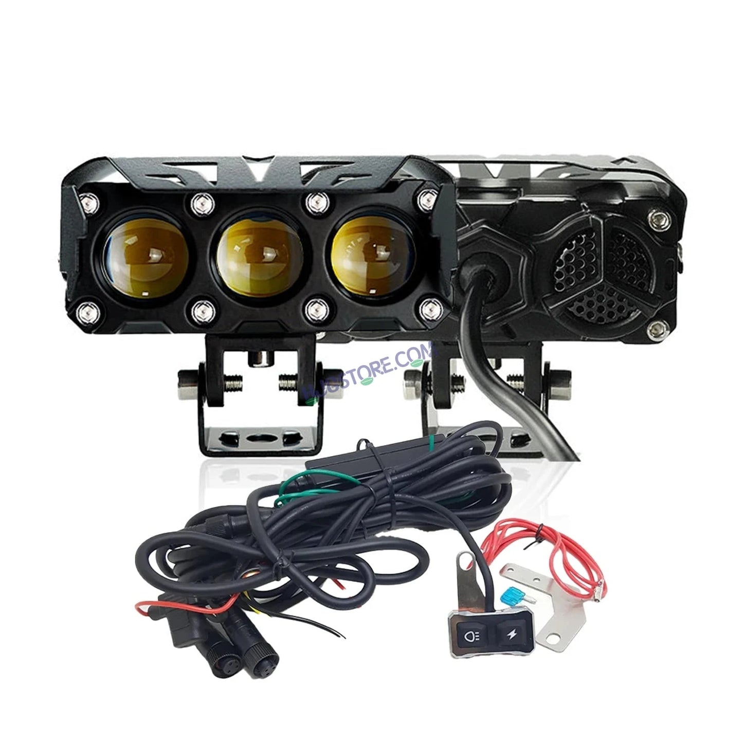 HJG Future Eyes 3 Lens Foglight with Wiring Harness Kit 120W 3 Lens Projector Lens Fog Light 120W Foglight Ultra Wide Dual Intensity LED Fog Lights White/Yellow Universal For All Cars & Bikes LIU HJG Future Eyes 3 Lens Foglight with Wiring Harness Kit - HJGstore.com