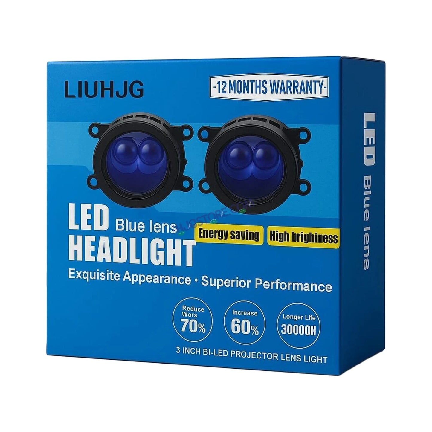 HJG 3 Inch Bi LED Car Projector 140W H8/H9/H11/H16 Foglight with Laser Spot and Wide Spread Red DRL/White/Yellow/Warm White Light 140W Foglight Ultra Wide Dual Intensity LED Driving Fog Lights 3000K/4300K/6500K Universal For All Cars & Bikes H8/H9/H11/H16 - HJGstore.com