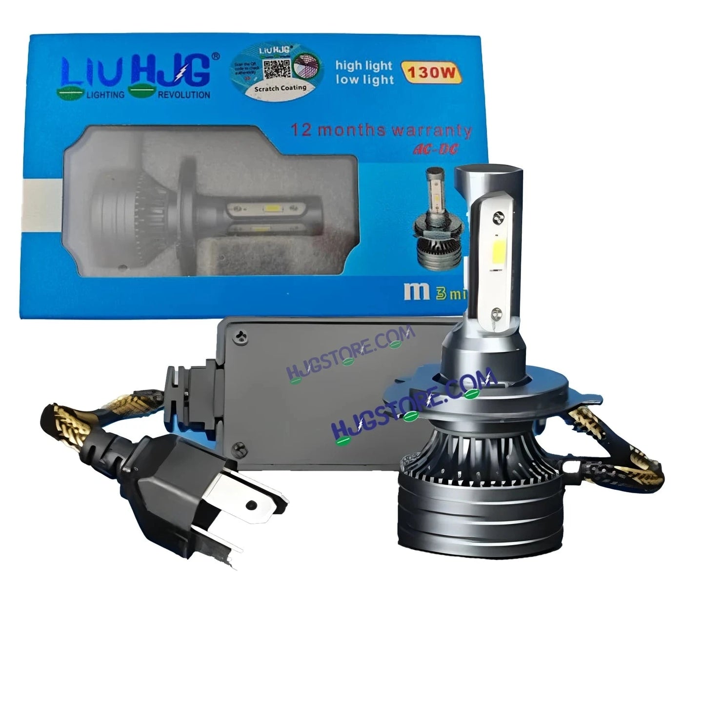 HJG 130W M3 Mini H4 New Model LED Bulb AC/DC Headlight LED Bulb White Beam 130W HJG M3 130W H4 LED for Bike Car Light H4 LED with Fan Bulb 13000LM 130W Conversion Kit Hi/Lo Beam Headlight 12V/24V for Motorcycle/Car, Set of 1, 13000 LM 130W, White Hi/Lo - HJGstore.com