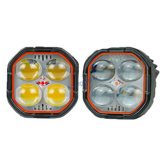 HJG New 4x4 Projector Lens 2pc Foglight 4 LED Projector Fog Quad 4x4 Lens 80W with Red DRL Foglight Ultra Wide Dual Intensity LED Fog Lights White/Yellow/Red DRL Projector (80W) Universal For All Cars & Bikes LIU HJG Projector 4x4 Lens Projector Fog Light - HJGstore.com