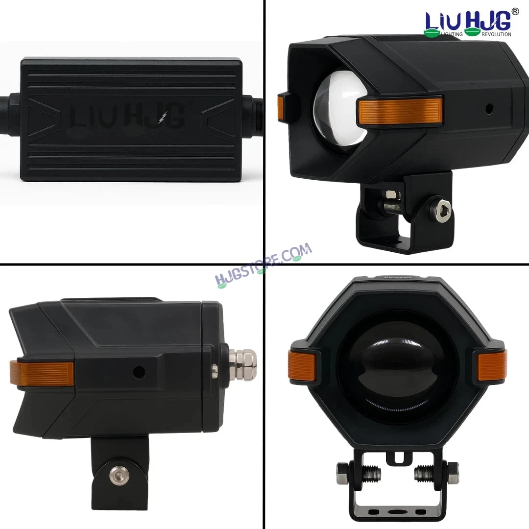 HJG NightBreaker Spaceship P97 Dual Projector Lens Foglight 100W Dual Lens Projector Lens Fog Light 100W Foglight Ultra Wide Dual Intensity LED Fog Lights White/Yellow Universal For All Cars & Bikes with Hazard Indicator LIU HJG P97 Foglight Red Amber DRL - HJGstore.com