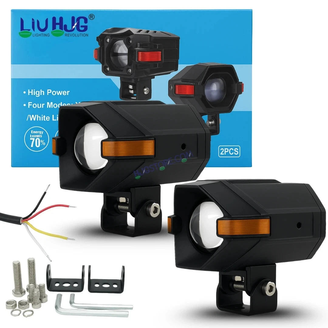 HJG NightBreaker Spaceship P97 Dual Projector Lens Foglight 100W Dual Lens Projector Lens Fog Light 100W Foglight Ultra Wide Dual Intensity LED Fog Lights White/Yellow Universal For All Cars & Bikes with Hazard Indicator LIU HJG P97 Foglight Red Amber DRL - HJGstore.com