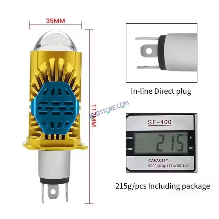 HJG RTD Lens H4 White/Yellow New Model Yellow Low White High RTD Lens Dual Projector Lens H4 LED Bulb 50W HJG Projector Light H4 LED RTD Lens with Fan Bulb 5000LM Dual Beam WY Hi/Lo Beam Headlight 12V/24V for Motorcycle/Car, Set of 1, White/Yellow Hi/Lo - HJGstore.com