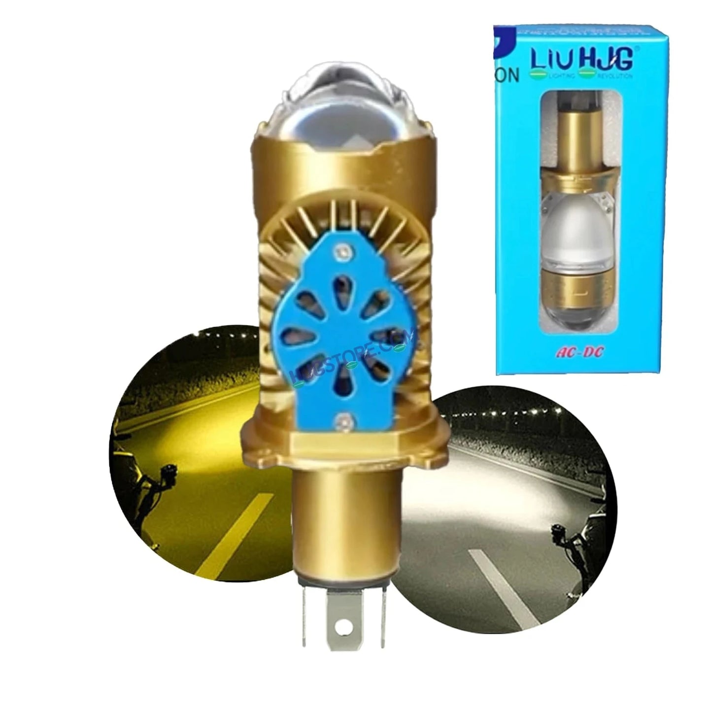 HJG RTD Lens H4 White/Yellow New Model Yellow Low White High RTD Lens Dual Projector Lens H4 LED Bulb 50W HJG Projector Light H4 LED RTD Lens with Fan Bulb 5000LM Dual Beam WY Hi/Lo Beam Headlight 12V/24V for Motorcycle/Car, Set of 1, White/Yellow Hi/Lo - HJGstore.com