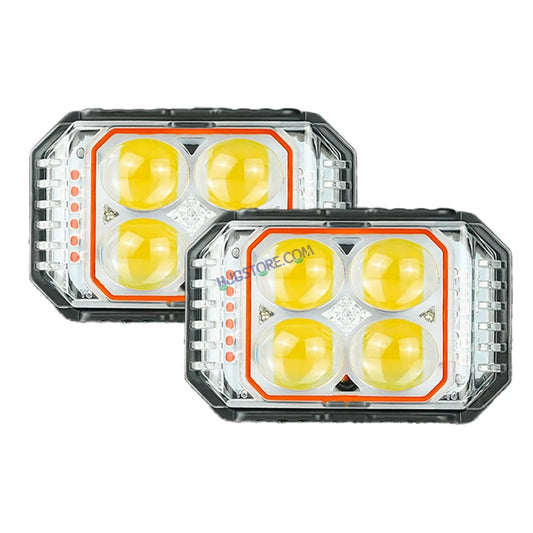 HJG New 4x4 Projector Lens 2pc Foglight with Red Blue Flash 4 LED Projector Fog Quad 4x4 Lens 80W with Red DRL Foglight Ultra Wide Dual Intensity LED Fog Lights White/Yellow/Red Blue Flash (80W) Universal For All Cars & Bikes LIU HJG Projector 4x4 Fog - HJGstore.com