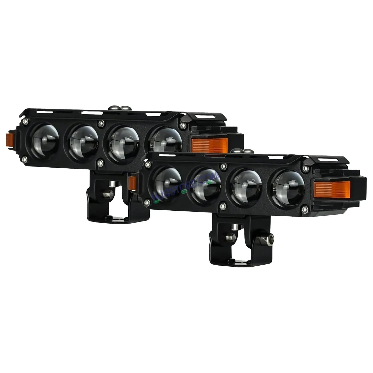 HJG Hazard Series Foglight Quad 4 Lens 160W New Model with Red Orange Hazard DRL Foglight Ultra Wide Dual Intensity LED Fog Lights White/Yellow (2*80W= 160W Total) Universal For All Cars & Bikes LIU HJG Hazard S62 4 Lens Projector Fog with Red Amber DRL - HJGstore.com