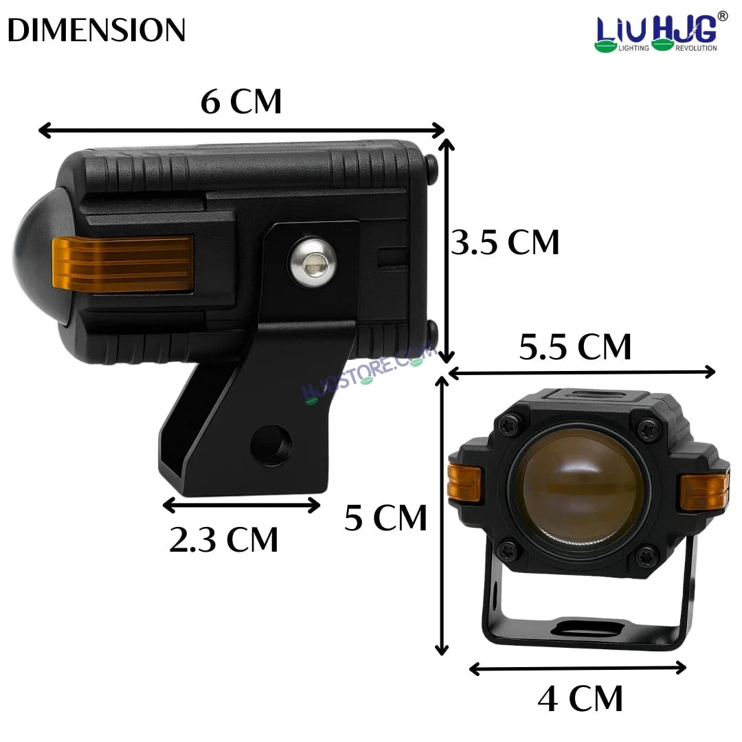 HJG S-83 Foglight Projector Lens Foglight 80W with Hazard Indicator Projector Lens Fog Light 80W Foglight Ultra Wide Dual Intensity LED Fog Lights White/Yellow Universal For All Cars & Bikes with Hazard Indicator LIU HJG S-83 Foglight with Red Amber DRL - HJGstore.com