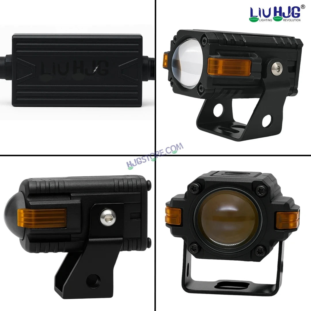 HJG S-83 Foglight Projector Lens Foglight 80W with Hazard Indicator Projector Lens Fog Light 80W Foglight Ultra Wide Dual Intensity LED Fog Lights White/Yellow Universal For All Cars & Bikes with Hazard Indicator LIU HJG S-83 Foglight with Red Amber DRL - HJGstore.com