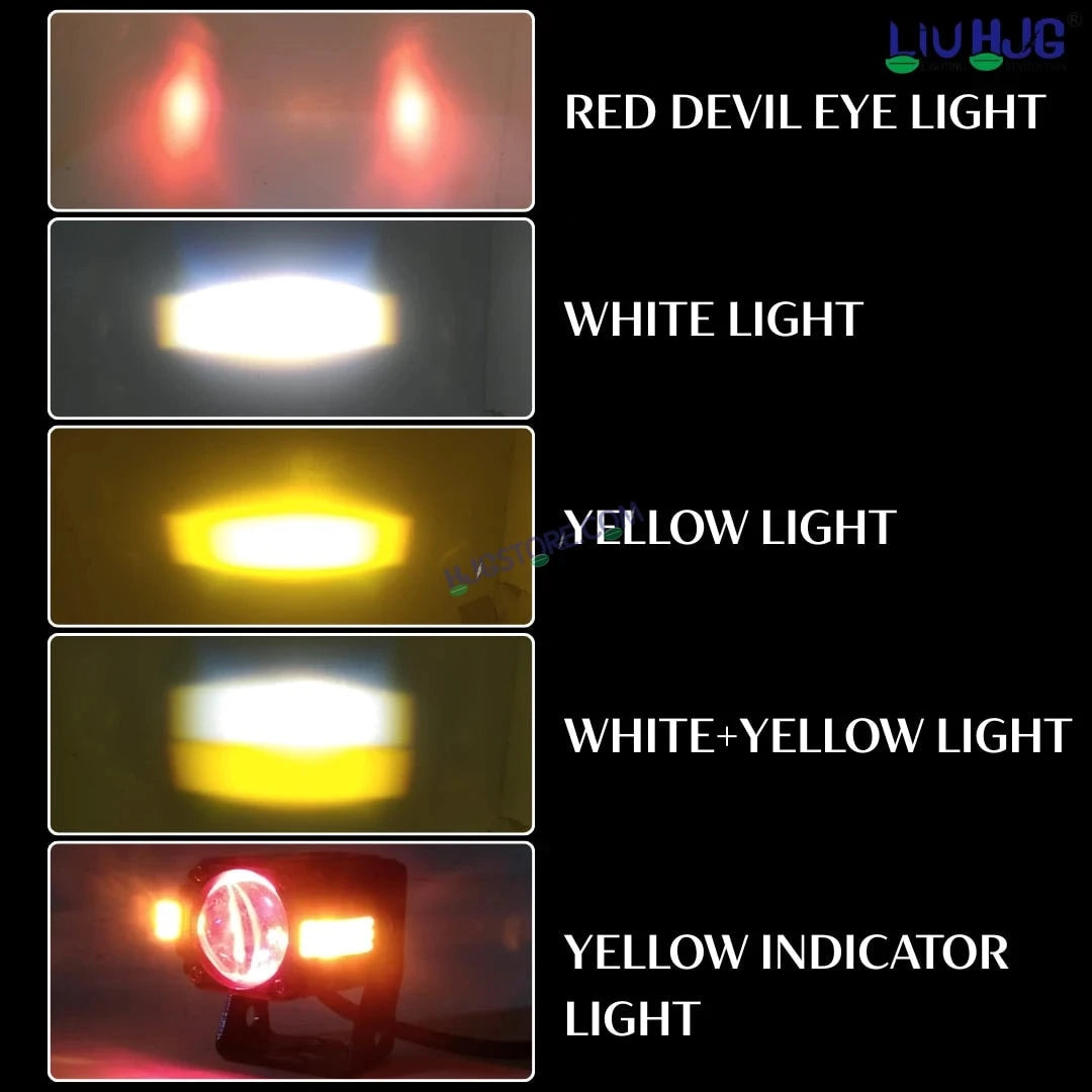 HJG S-83 Foglight Projector Lens Foglight 80W with Hazard Indicator Projector Lens Fog Light 80W Foglight Ultra Wide Dual Intensity LED Fog Lights White/Yellow Universal For All Cars & Bikes with Hazard Indicator LIU HJG S-83 Foglight with Red Amber DRL - HJGstore.com