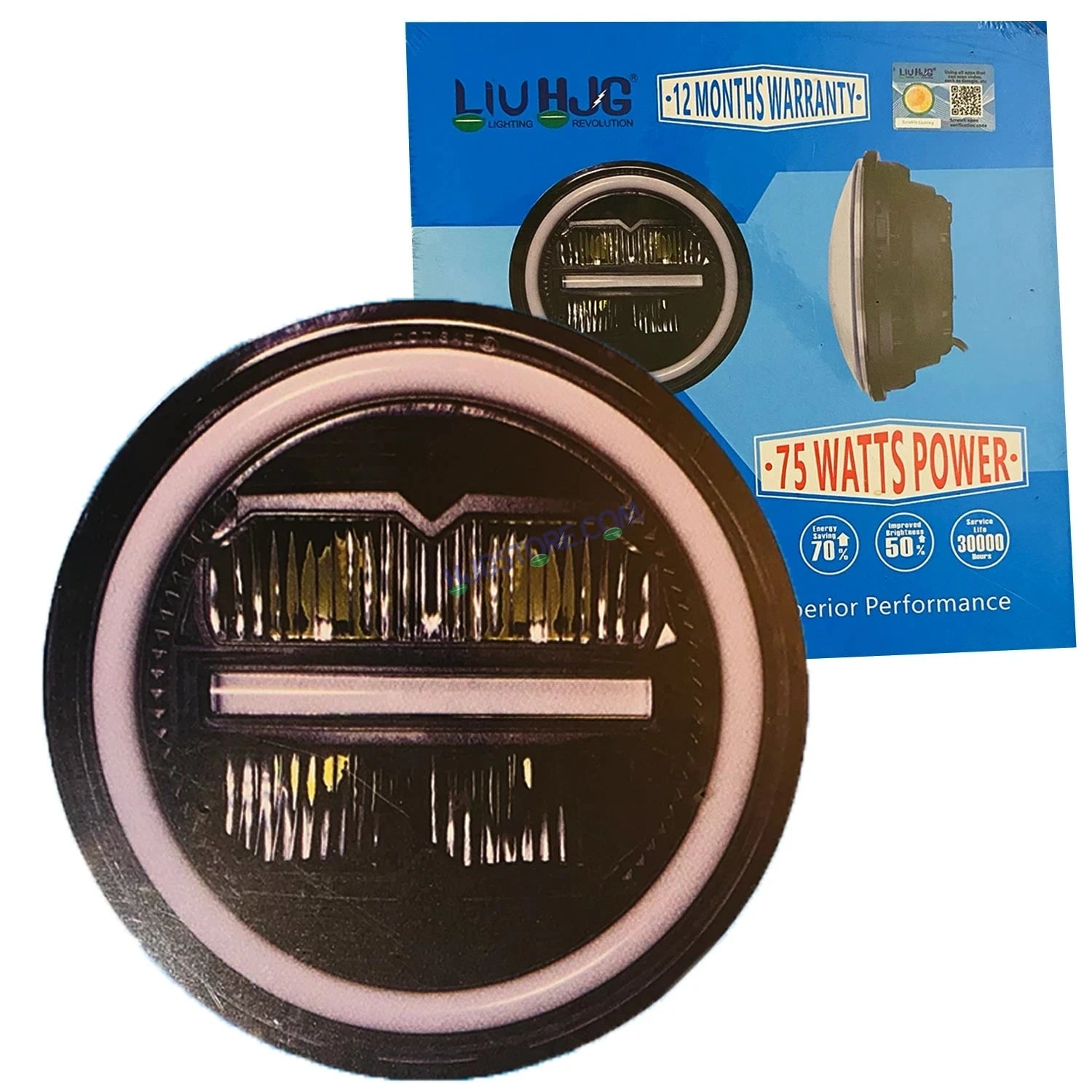 HJG 7 Inch 75W Minus New Model 75W Low Beam 110W Hi Beam LED Headlight Assembly White 7 Inch Round Motorcycle Lights For Jeeps Universal Car Compatible with Royal Enfield, Jeep & Harley Davidson LIU HJG New Box Minus 7 Inch - HJGstore.com