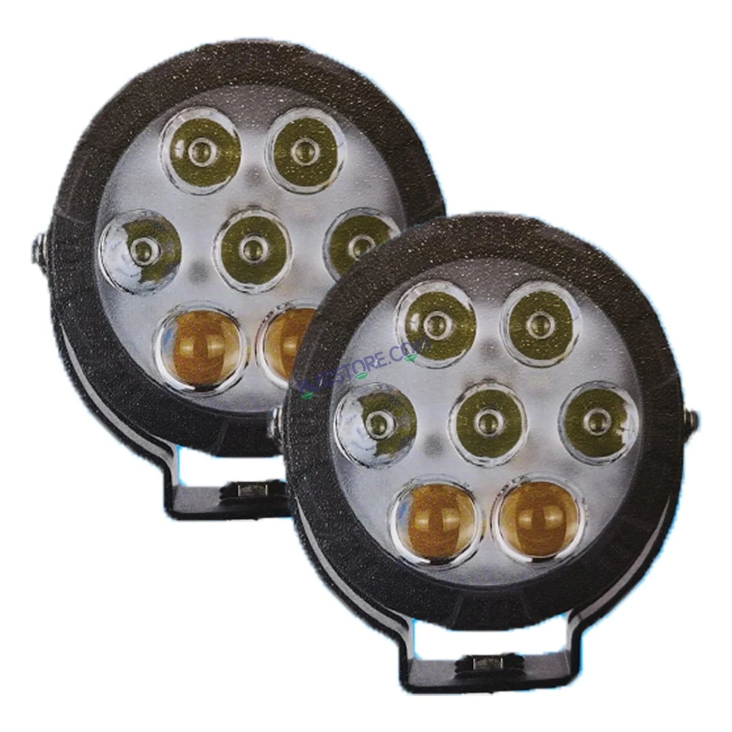 HJG New 7 LED 140W Projector CREE Combo Round Foglight with Yellow Cover 140W 7 LED HJG 140W 5 LED CREE 2 LED Projector 7 LED Foglight Car Accessories Led Headlights Lights Led Fog Lights For Motorcycle Car SUV Lights, Set of 2 with Wiring Harness Kit