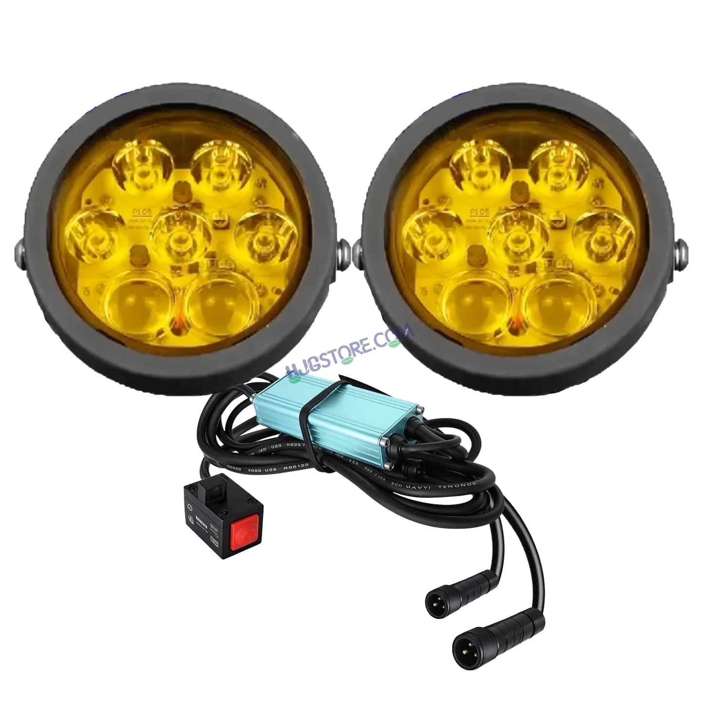 HJG New 7 LED 140W Projector CREE Combo Round Foglight with Yellow Cover 140W 7 LED HJG 140W 5 LED CREE 2 LED Projector 7 LED Foglight Car Accessories Led Headlights Lights Led Fog Lights For Motorcycle Car SUV Lights, Set of 2 with Wiring Harness Kit
