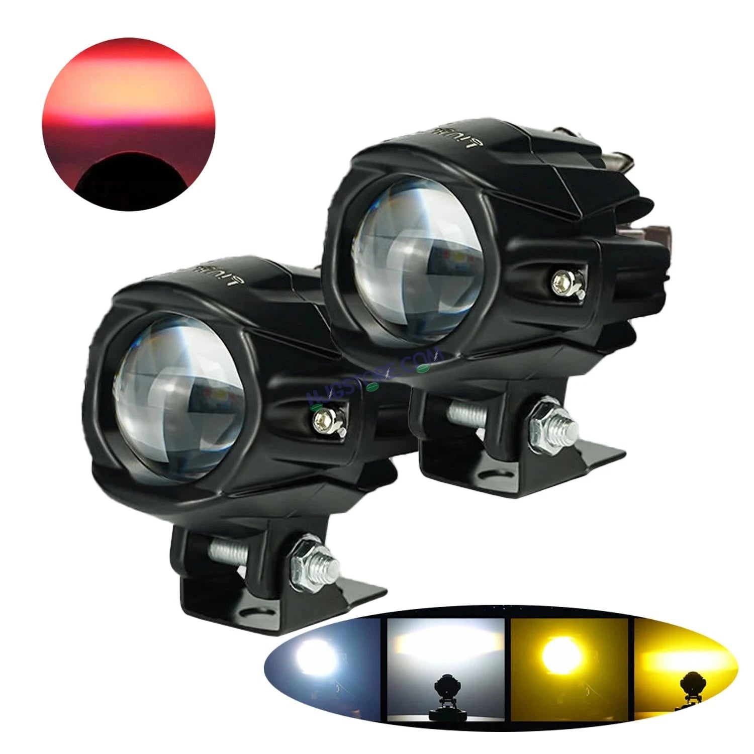 HJG New Model Alien Projector LED Fog Light Dual Shot 80W Fog Light For Bike/Car/Thar/Jeep ( Cool White/Yellow with Red DRL, 40W each * 2 = 80W Total ) - Pack of 2 - HJGstore.com