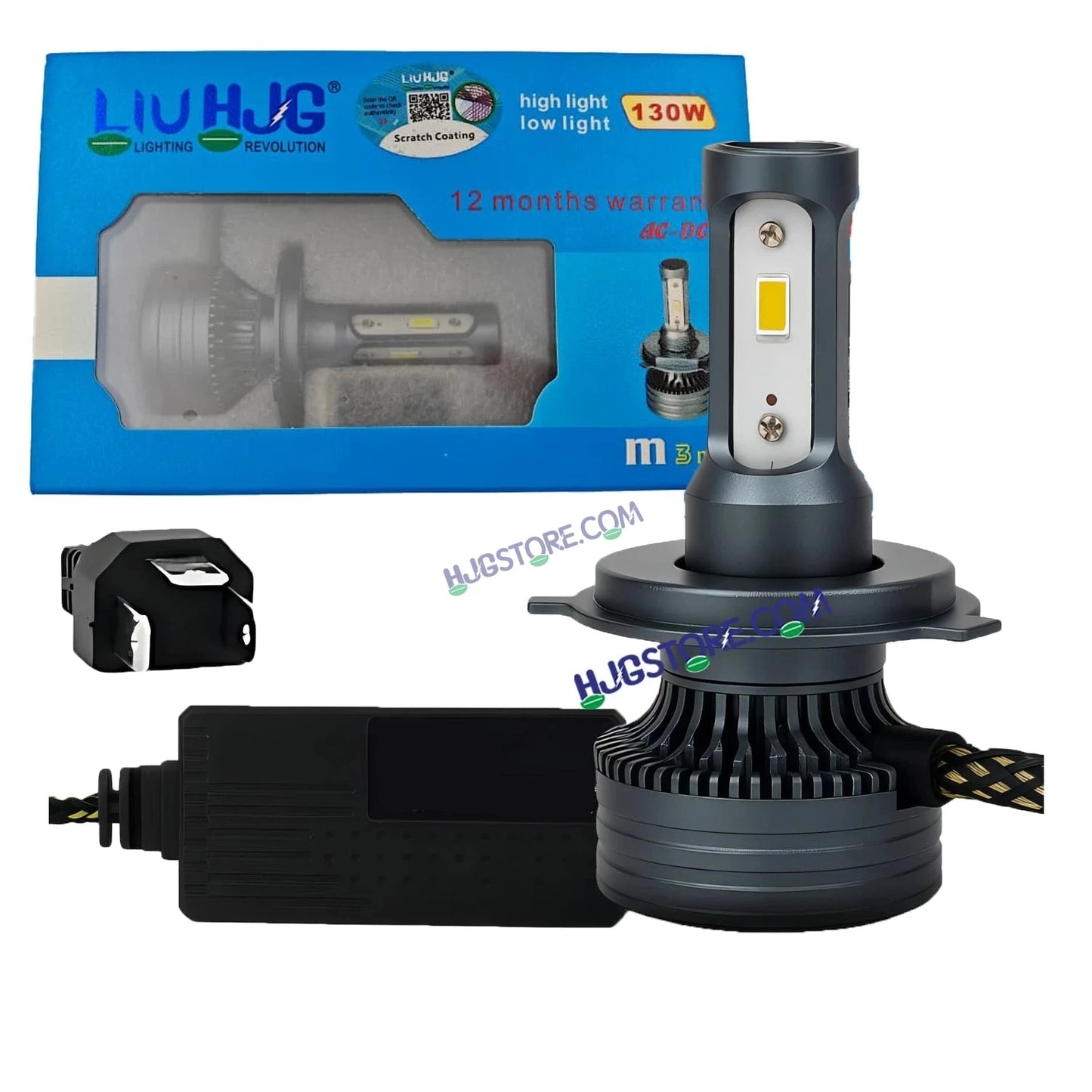 HJG 130W M3 Mini H4 New Model LED Bulb AC/DC Headlight LED Bulb White Beam 130W HJG M3 130W H4 LED for Bike Car Light H4 LED with Fan Bulb 13000LM 130W Conversion Kit Hi/Lo Beam Headlight 12V/24V for Motorcycle/Car, Set of 1, 13000 LM 130W, White Hi/Lo - HJGstore.com
