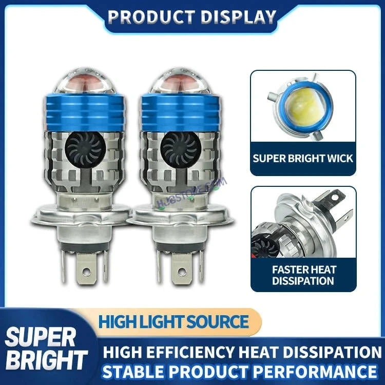 HJG H4 Lens Headlight Bulb with Cooling Fan New Model White Yellow LED Headlight Bulb H4 For All Motorcycles (Low and High Beam Bulbs (White/Yellow) White Yellow 40W Lens) LIU HJG H4 Lens Headlight with Cooling Fan - Type H4 - HJGstore.com