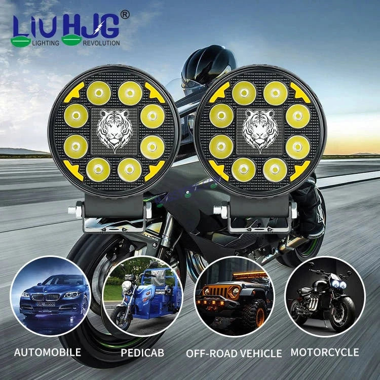 HJG 8 LED Tiger Round New Model Fog Light 60W LIU HJG Round Tiger Fog Light with DRL For Universal For Bike Universal For Car (Set of 2) 60W HJG - HJGstore.com