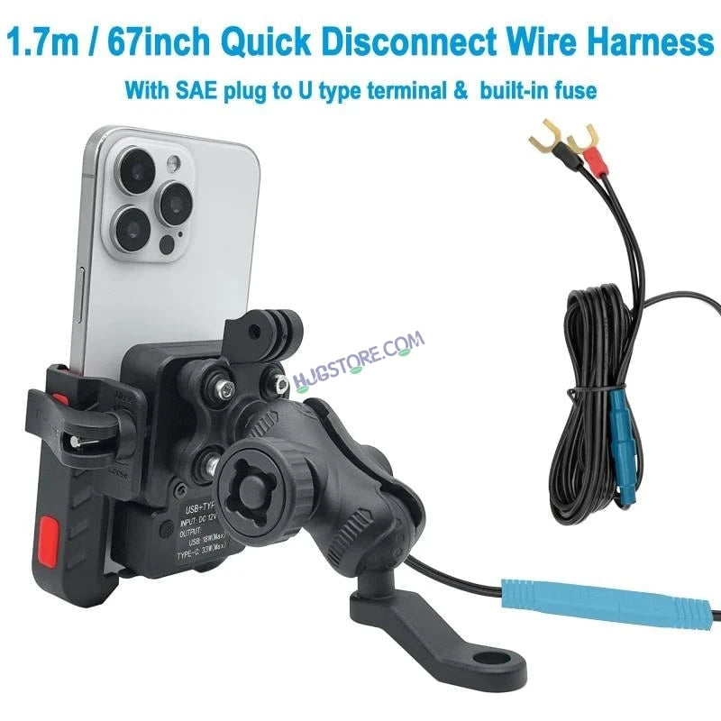 HJG Compact Pro 7579 Type-C Shockproof Mobile Holder with Jaw Grip Damper Anti Vibration with Type-C USB Charger for Bike, Two Wheelers Universal HJG Mobile Holder Pro 7579 Anti-Shake Anti-Theft Zero Vibration Shockproof Mobile Holder with Type-C Charger - HJGstore.com