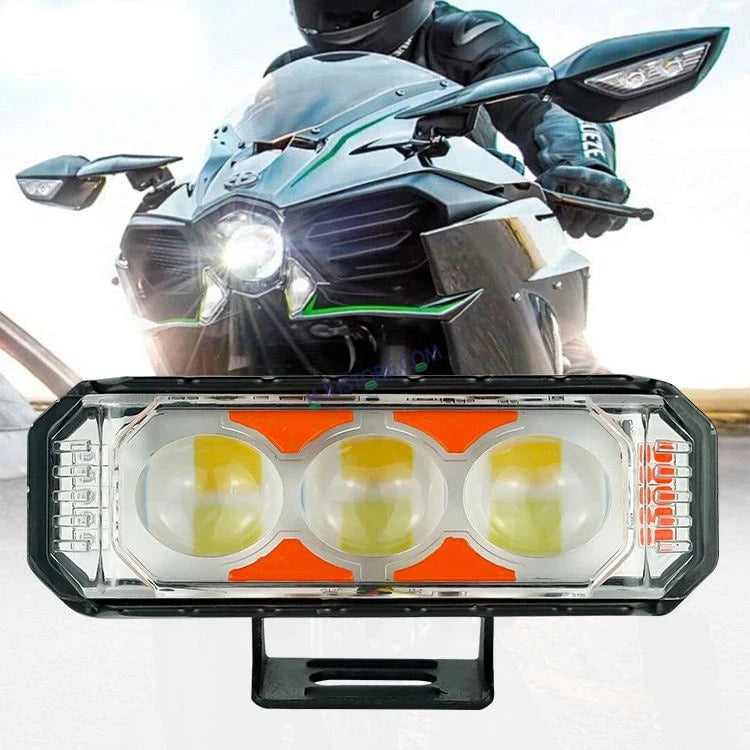 HJG 3 LED Light Bar with Red Blue Flash Strobe Fog Light for Bikes and Cars High Power, Heavy clamp and Strong aluminum. (3 LED Fog Light Bar Single) White/Yellow, Red Blue Strobe Flash, Pack of 1 - HJGstore.com