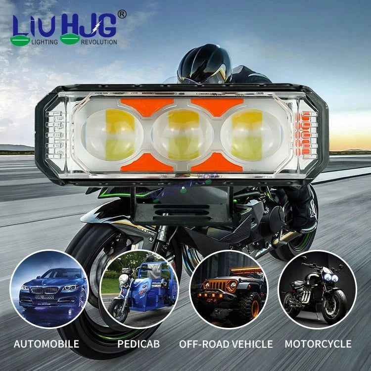 HJG 3 LED Light Bar with Red Blue Flash Strobe Fog Light for Bikes and Cars High Power, Heavy clamp and Strong aluminum. (3 LED Fog Light Bar Single) White/Yellow, Red Blue Strobe Flash, Pack of 1 - HJGstore.com