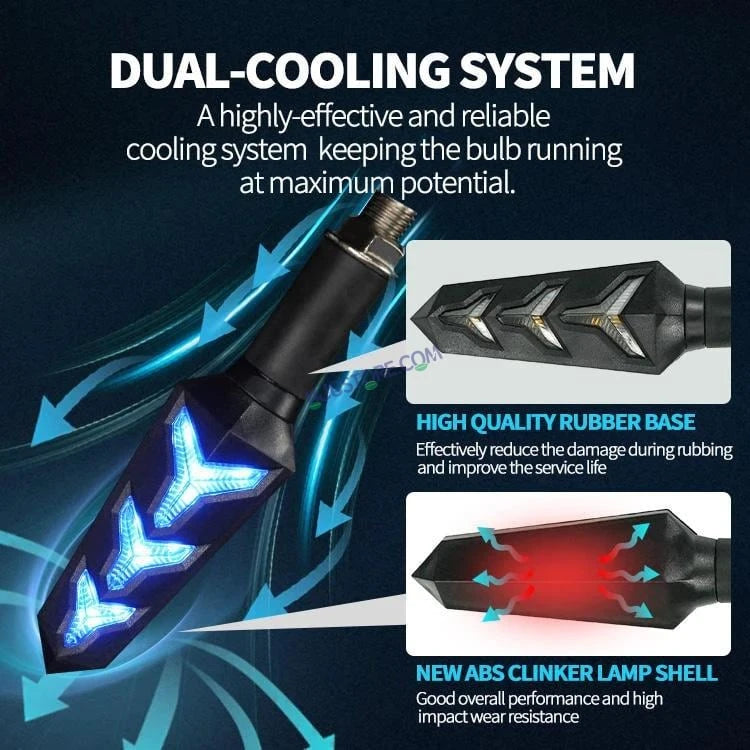 HJG Waterproof Flexible Arrow Running Style Blinker Bright LED Indicators Universal For All Bike Models Motorcycle Turn Signal Lights - HJGstore.com