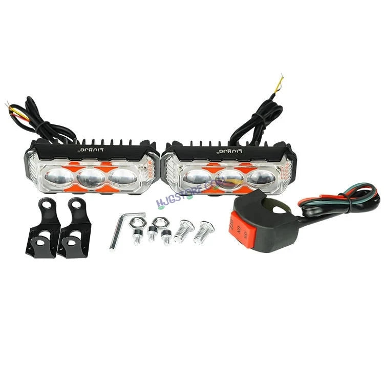 HJG 3 LED Light Bar 2pc with Red Blue Flash Strobe Fog Light for Bikes and Cars High Power, Heavy clamp and Strong aluminum. (3 LED Fog Light Bar Single) White/Yellow, Red Blue Strobe Flash, Pack of 2 - HJGstore.com