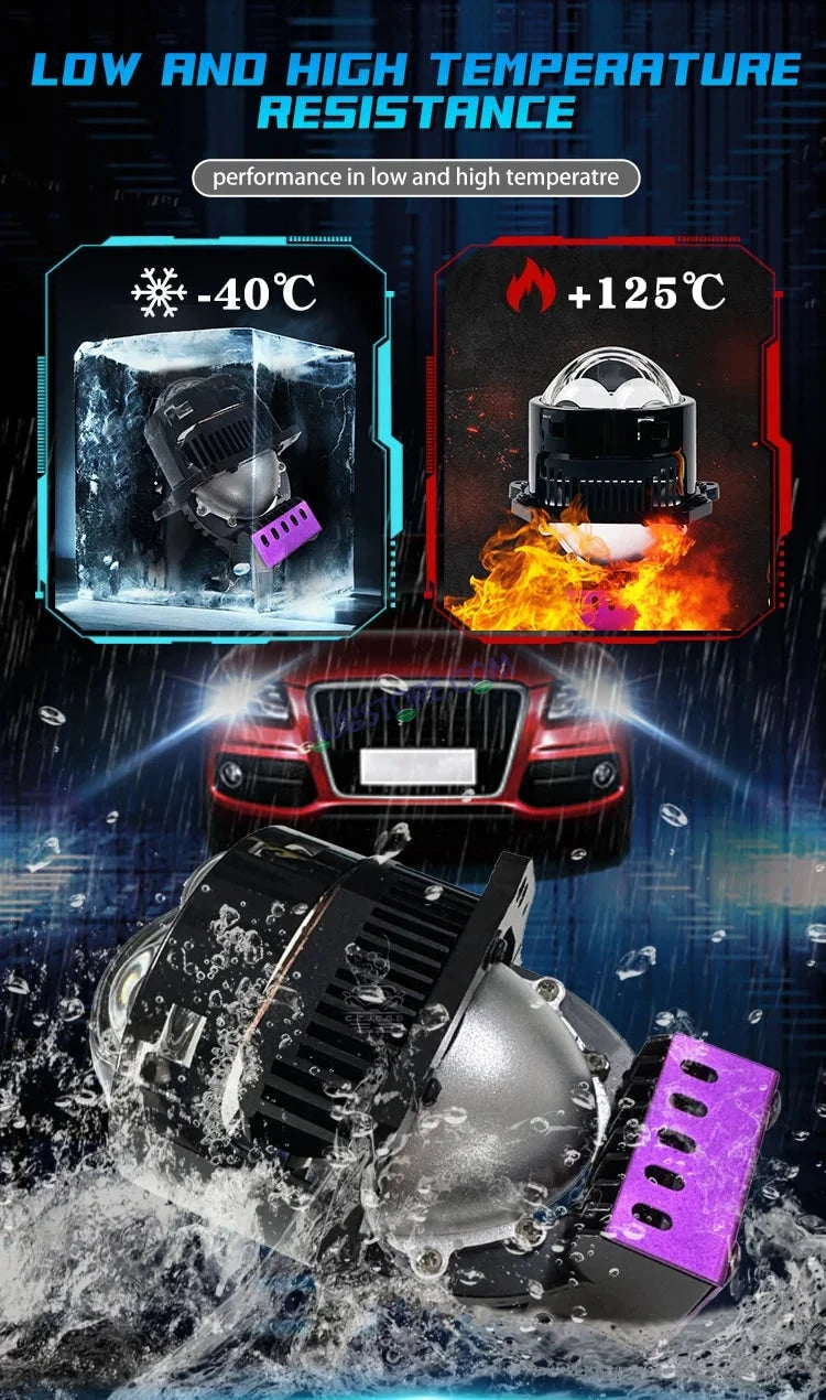 HJG 3 Inch Bi LED Car Projector 140W H8/H9/H11/H16 Foglight with Laser Spot and Wide Spread Red DRL/White/Yellow/Warm White Light 140W Foglight Ultra Wide Dual Intensity LED Driving Fog Lights 3000K/4300K/6500K Universal For All Cars & Bikes H8/H9/H11/H16 - HJGstore.com